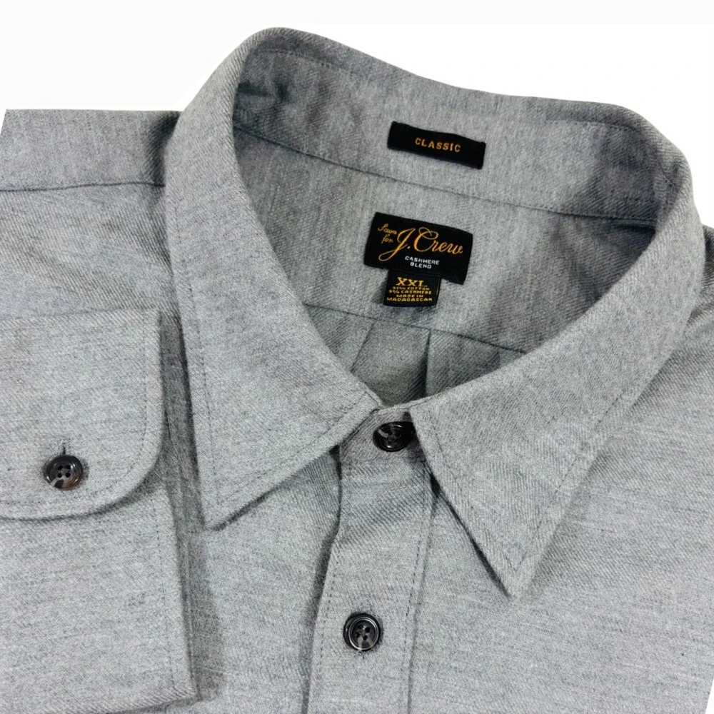 J.‎ Crew Mens XXL Classic Fit Cotton Cashmere Blend Button Down Grey Shirt